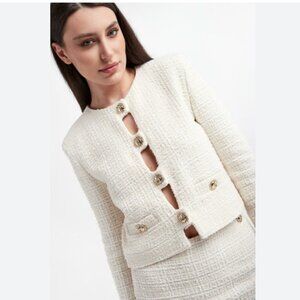 PINKO Estroverso Giacca Tweed Fantasia Jacket Ecru White Size Small or Med NWT